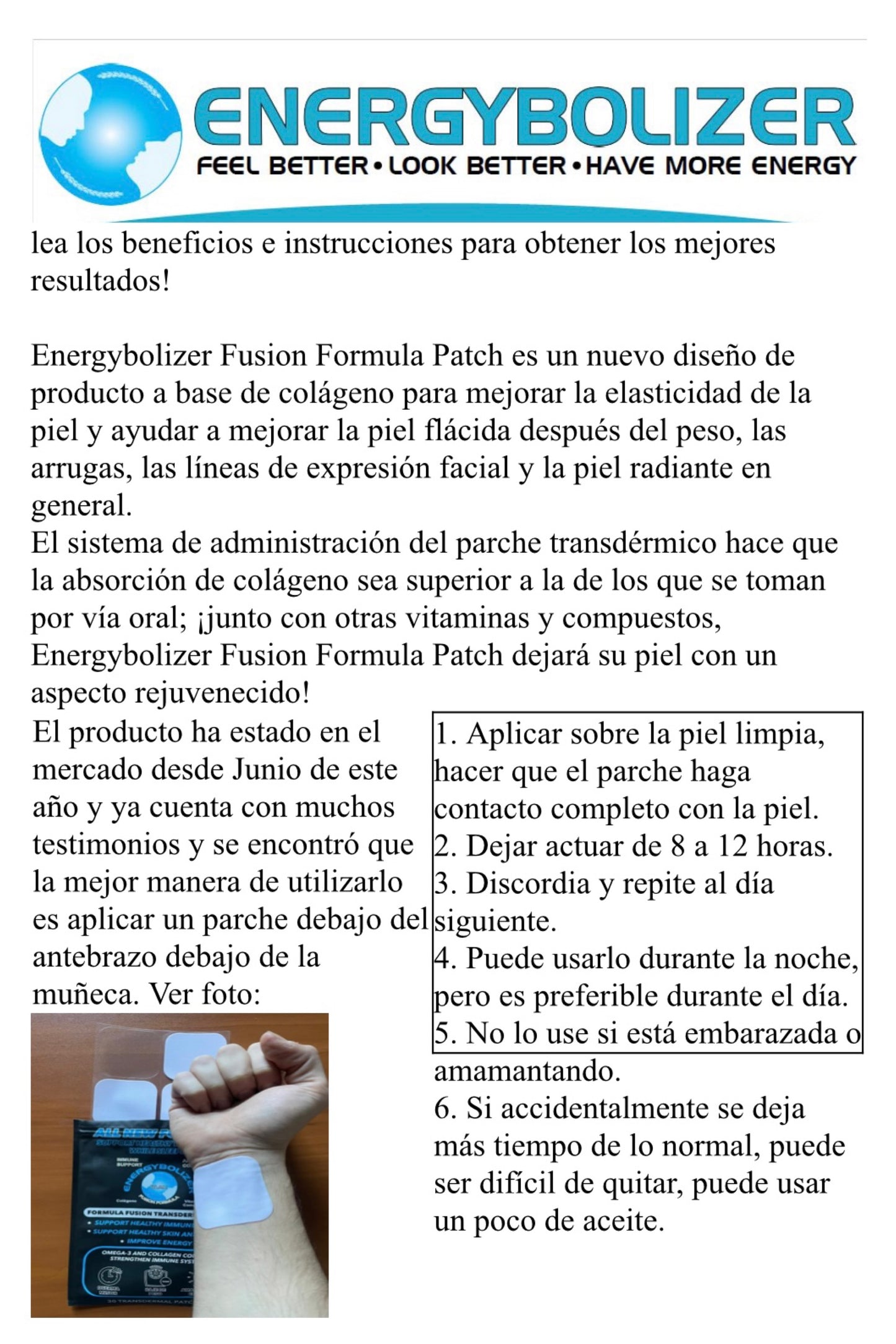 Energybolizer Parches transdermico de colageno hidrolizado fusión